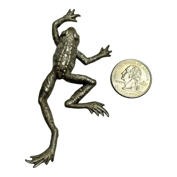 Vintage JJ Jonette 80's Signed Pewter Frog Brooch- Retro Amphibian Jewelry Pin - Picture 4 of 10